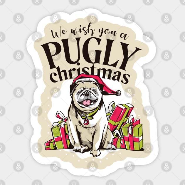 Pugly Christmas Sticker by Safdesignx